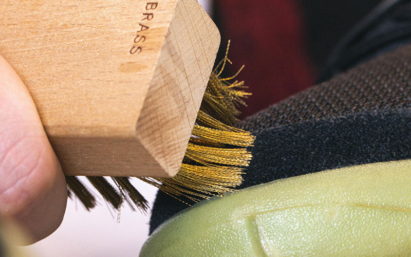 reviving suede shoes with a brass bristle brush
